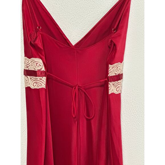 VTG 90s Satin Slip Dress California Dynasty L Burgundy Babydoll Lace Bow - Picture 5 of 12